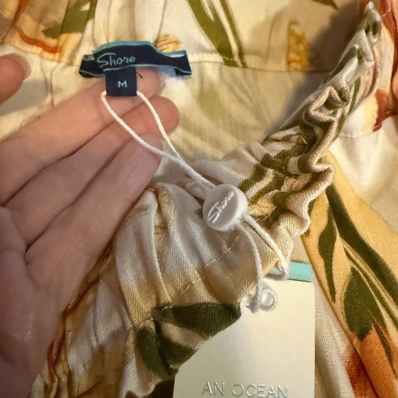 High Waist Orange and Green Tropical Leaf Shorts - Picture 5 of 7